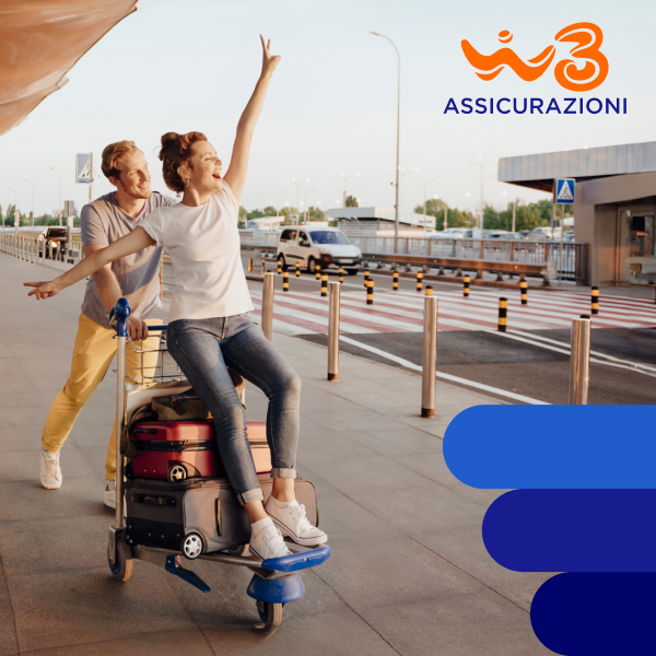 Immagine ragazzi con trolley e carrello - Offerta Assicurazioni viaggi vacanze - WINDTRE